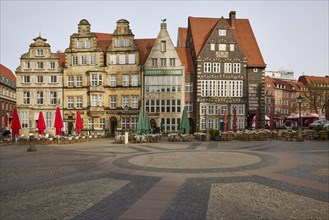 Houses with gables on Bremen Market Square in Bremen, Hanseatic City, State of Bremen, Germany,