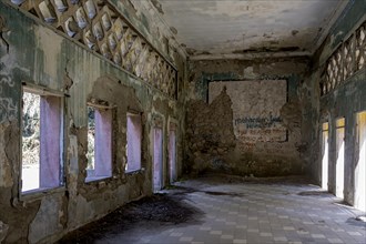Hall of a derelict arcade building, Eleousa, Lost Place, Rhodes, Greece, Europe