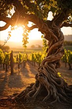 AI generated ancient weather gnarled trunks twisting skyward in a storied vineyard decades