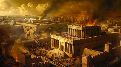 Historic event of Destruction of the 2nd Jewish temple. Bible stories, AI generated