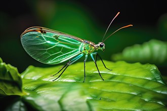 Glass winged bug on a green leave, AI generated