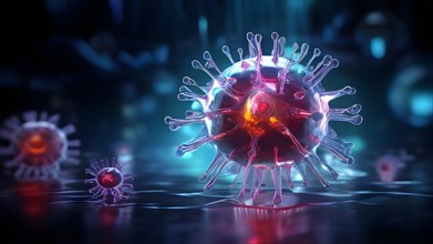 AI generated 3d illustration of a virus with surface structure in contrasting colors