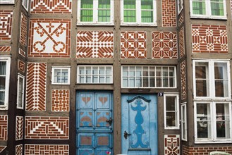 Half-timbered house and old wooden door in the old town centre, Buxtehude, Altes Land, Lower