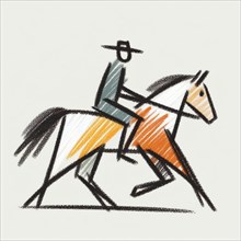 Abstract sketch of a fast-moving rider in a hat on a horse, AI generated