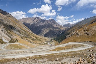 Sary Moynok mountain pass, road, mountain valley in the Tien Shan Mountains, Jety Oguz, Kyrgyzstan,