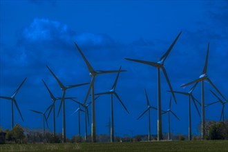 Wind turbines in the Luetetsburg wind farm on the North Sea coast, Hagermarsch, East Frisia, Lower