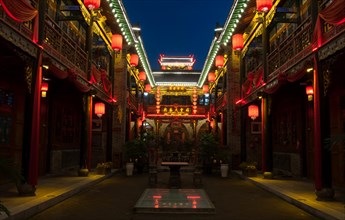 Chinese, house, night landscape, travel, shanxi, china