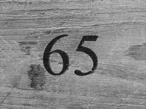 Vintage number 65, digit, anniversary, birthday, North Rhine-Westphalia, Germany, Europe