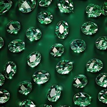 Seamless background of gleaming emeralds on a dark green surface AI generated