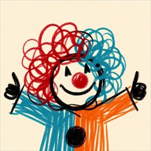 Smiling clown with blue hair giving thumbs up, AI generated