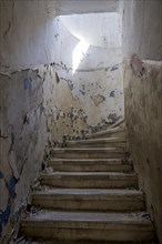 Ruins in the ghost town of Eleousa, staircaseLost Place, Rhodes, Dodecanese, Greek island, Greece,