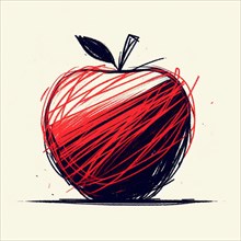 Stylized red apple with energetic scribbles in a sketch style, AI generated