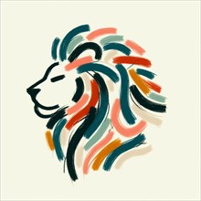 Colorful, abstract depiction of a lion's face with brush strokes, AI generated