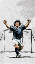 Illustration of a soccer player celebrating a victory with a dynamic pose, AI generated