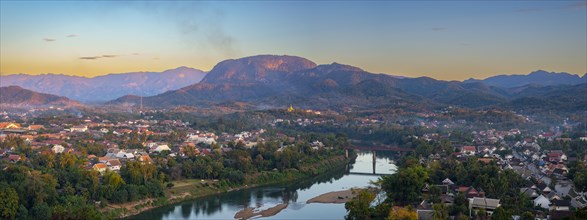 Panorama over Luang Prabang with Nam Khan River and Wat Phol Pao in the background, Laos Asia