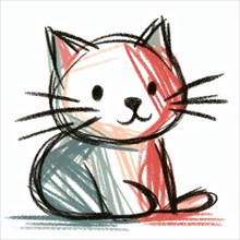 Simple and cute sketch of a sitting cat looking to the side, AI generated
