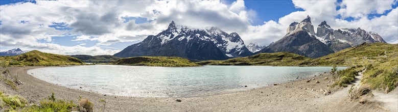 Nordenskjold Lake infront of Paine Mountain Range, Torres de Paine, Magallanes and Chilean