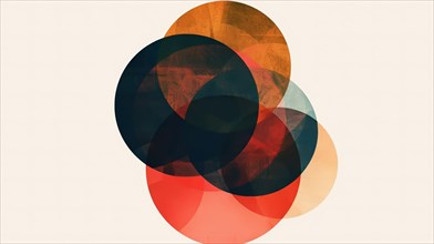 Subtle abstract design with muted colored circles overlapping with transparency, AI generated