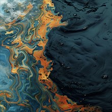 Structures and play of colours of oil on water surface, formed by waves, pollution, environmental