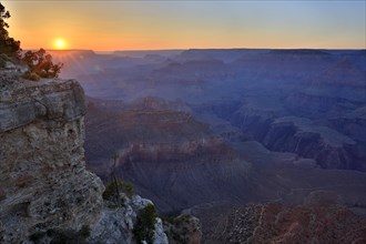 The sunset at the Grand Canyon creates a peaceful and quiet atmosphere, Grand Canyon National Park,