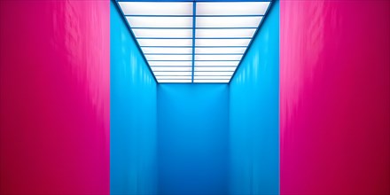 AI generated architectural minimalism featuring an intersection of pink and blue walls