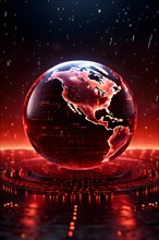 AI generated red earth globe in binary code cascading in sequence