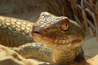 Venomous boomslang snake in the desert, Africa, AI generated