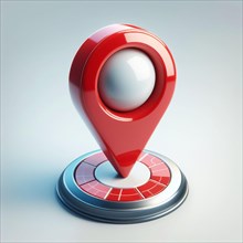 Striking 3d rendered red location pin positioned precisely on a sleek digital map interface,