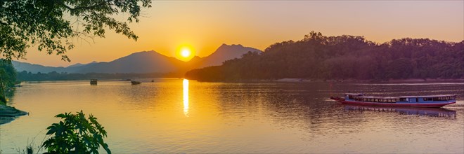 Sunset on the Mekong near Luang Prabang, Laos, Asia