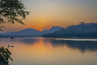 Sunset on the Mekong near Luang Prabang, Laos, Asia