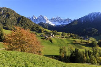 A mountain landscape with colourful autumn forests and snow-covered Pomeranians, Italy,
