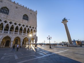 Doge's Palace with Sun Star in the Piazetta San Marco, Colonna di San Marco, St Mark's Square,
