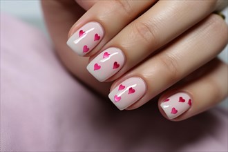 Woman's fingernails with pink heart nail art deisgn. KI generiert, generiert, AI generated