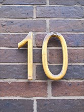 House number plate, number 10, digit, anniversary, birthday, North Rhine-Westphalia, Germany,