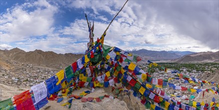 Panorama from Tsenmo Hill over Leh and the Indus Valley, Ladakh, Jammu and Kashmir, India, Asia