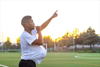 Celebration a goal. Soccer player doing throw-in