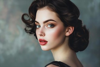 Young pretty woman with 1930s hairstyle and makeup. KI generiert, generiert, AI generated