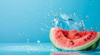 Fresh watermelon floating in water. A concept of vegetarian lifestyle and vegetarian diet, AI