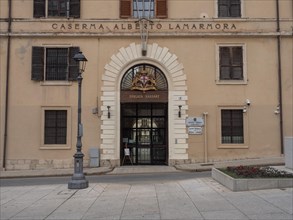 Coat of arms on the facade, Museum, Brigata Sassari, Sassari, Sardinia, Italy, Europe