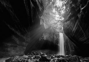 Beautiful waterfall in long exposure photography, known as the waterfall of the swallows, located
