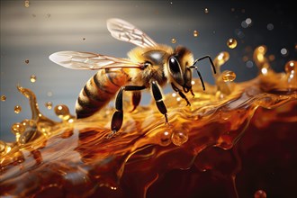 Stylized Honeybee on water, AI generated