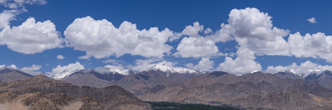 Panorama from Spituk Monastery across the Indus Valley to the Indian Himalayas, Ladakh, Jammu and