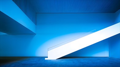 AI generated architectural minimalism featuring an intersection of blue walls