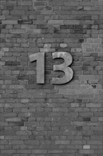 House number plate, number 13, digit, anniversary, birthday, North Rhine-Westphalia, Germany,