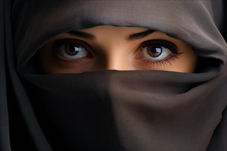 Close up of woman's face covered with burka. KI generiert, generiert, AI generated
