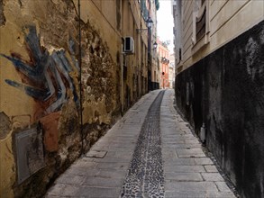Narrow alley in the old town centre, Sassari, Sardinia, Italy, Europe