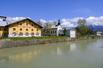 Pernerinsel above the Salzach, Hallein, Tennengau, Salzburg province, Austria, Europe