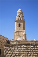 The Benedictine Dormition Abbey bell tower, Mount Zion, Old City of Jerusalem, Israel, Asia