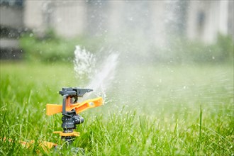 Autonomous automatic garden watering system closeup