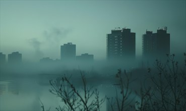 Dense fog caused by air pollution, environment and ecological problems AI generated